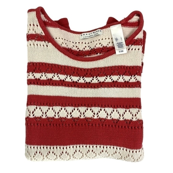 Liz Claiborne Crazy Horse Striped Crochet Sweater - Red/Cream, Size Large - Picture 7 of 7